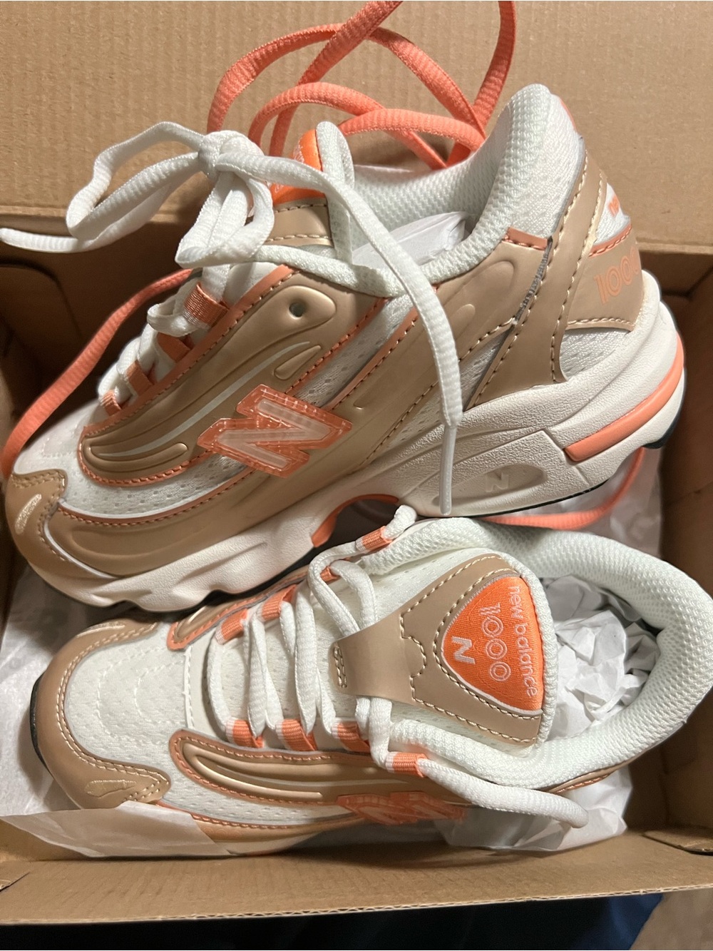 New Balance Kids Sneakers in White, Peach & Tan